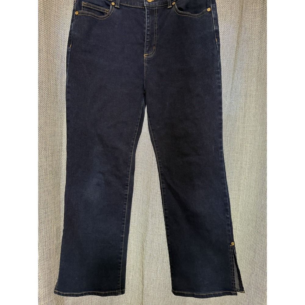 Michael Kors Womens 10P Flared Jeans High Rise Stretch Dark Wash Gold Accent
